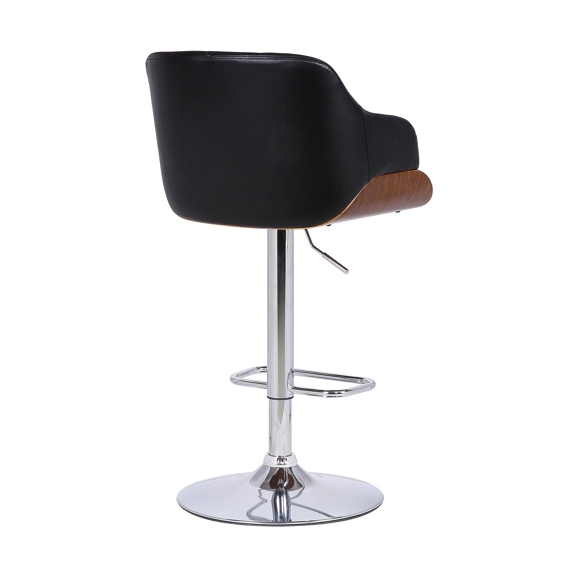 Armen Living Barstool Black Faux Leather Armen Living - Toby Black Faux Leather Adjustable Height Swivel Walnut Wood and Chrome Bar Stool | LCTOSWBAWABL