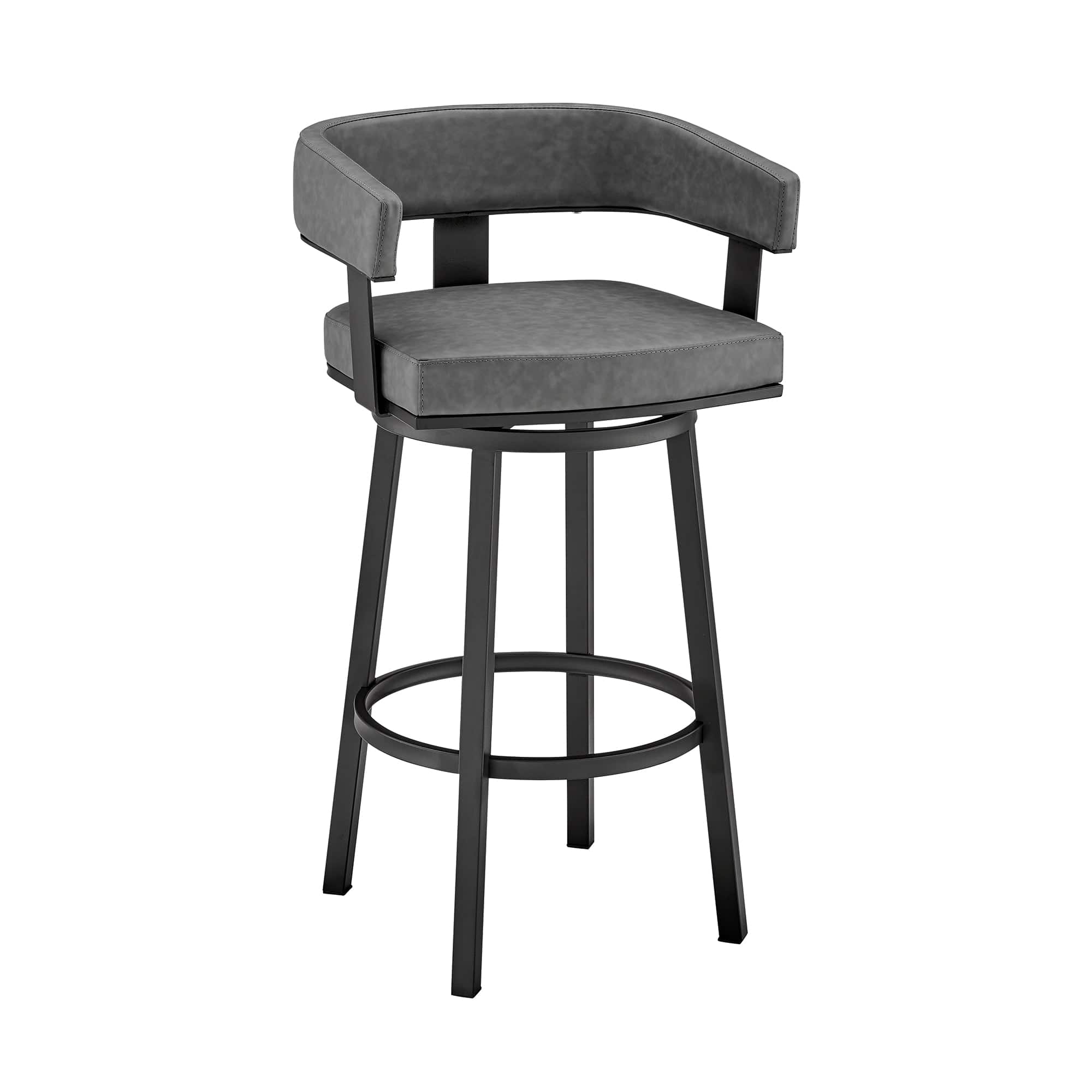 Armen Living Barstool Black Finish and Gray Faux Leather Armen Living - Lorin 26" Counter Height Swivel Bar Stool in Black Finish and Black Faux Leather | LCLRBABLBL26