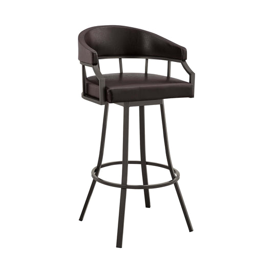 Armen Living Barstool Brown Leather and Java Brown Metal Armen Living - Palmdale 26" Swivel Brown Faux Leather and Java Brown Metal Bar Stool | 795044878134