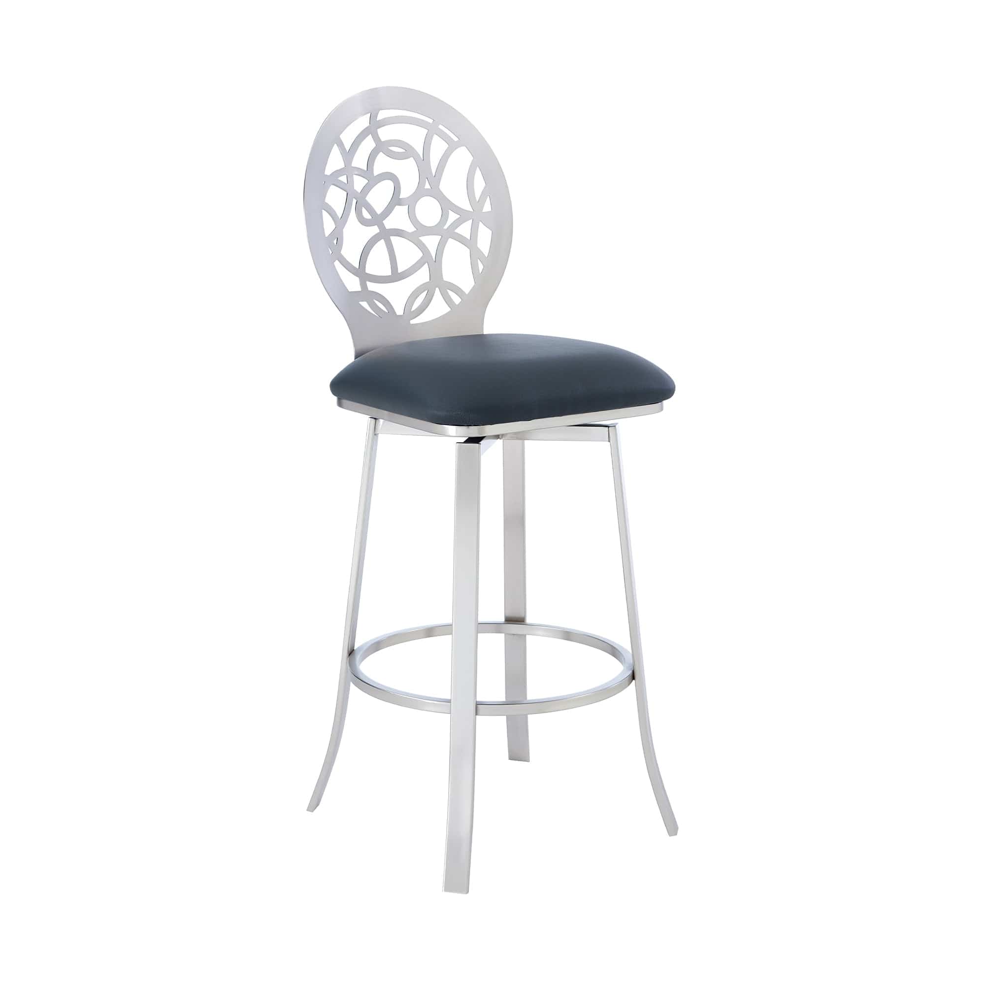 Armen Living Barstool Brushed Stainless Steel Finish and Gray Faux Leather Armen Living - Lotus Contemporary 30" Bar Height Barstool in Brushed Stainless Steel Finish and Gray Faux Leather | LCLTBABSGR30