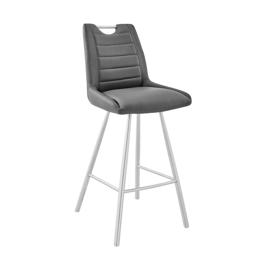 Armen Living Barstool Charcoal Faux Leather and Brushed Stainless Steel Finish Armen Living - Arizona 30" Bar Height Bar Stool in Charcoal Faux Leather and Brushed Stainless Steel Finish | LCAZBAGR30