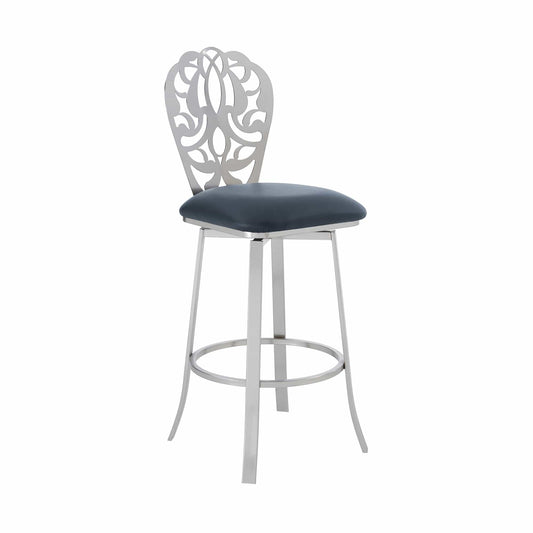 Armen Living Barstool Gray Faux Leather Armen Living - Cherie Contemporary 30" Bar Height Barstool in Brushed Stainless Steel Finish and Gray Faux Leather | LCCHBABSGR30