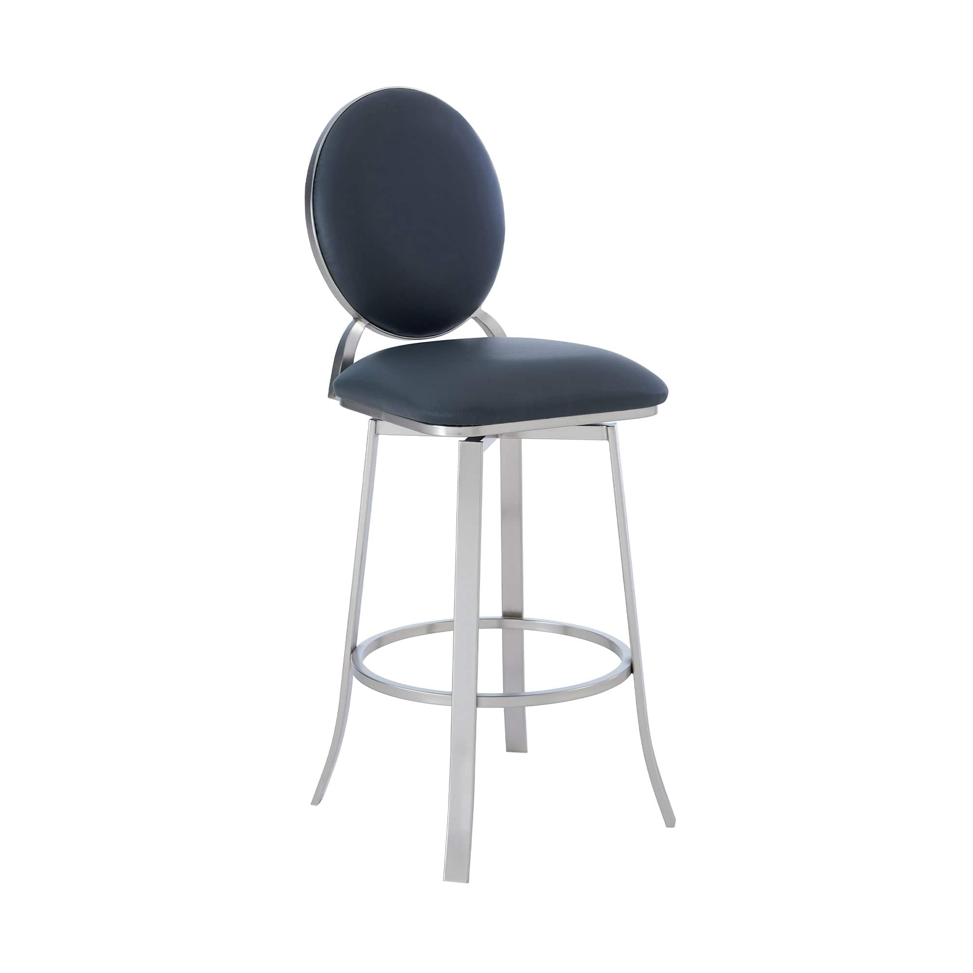 Armen Living Barstool Gray Faux Leather Armen Living - Pia Contemporary 30" Bar Height Barstool in Brushed Stainless Steel Finish and Gray Faux Leather | LCPABABSGR30