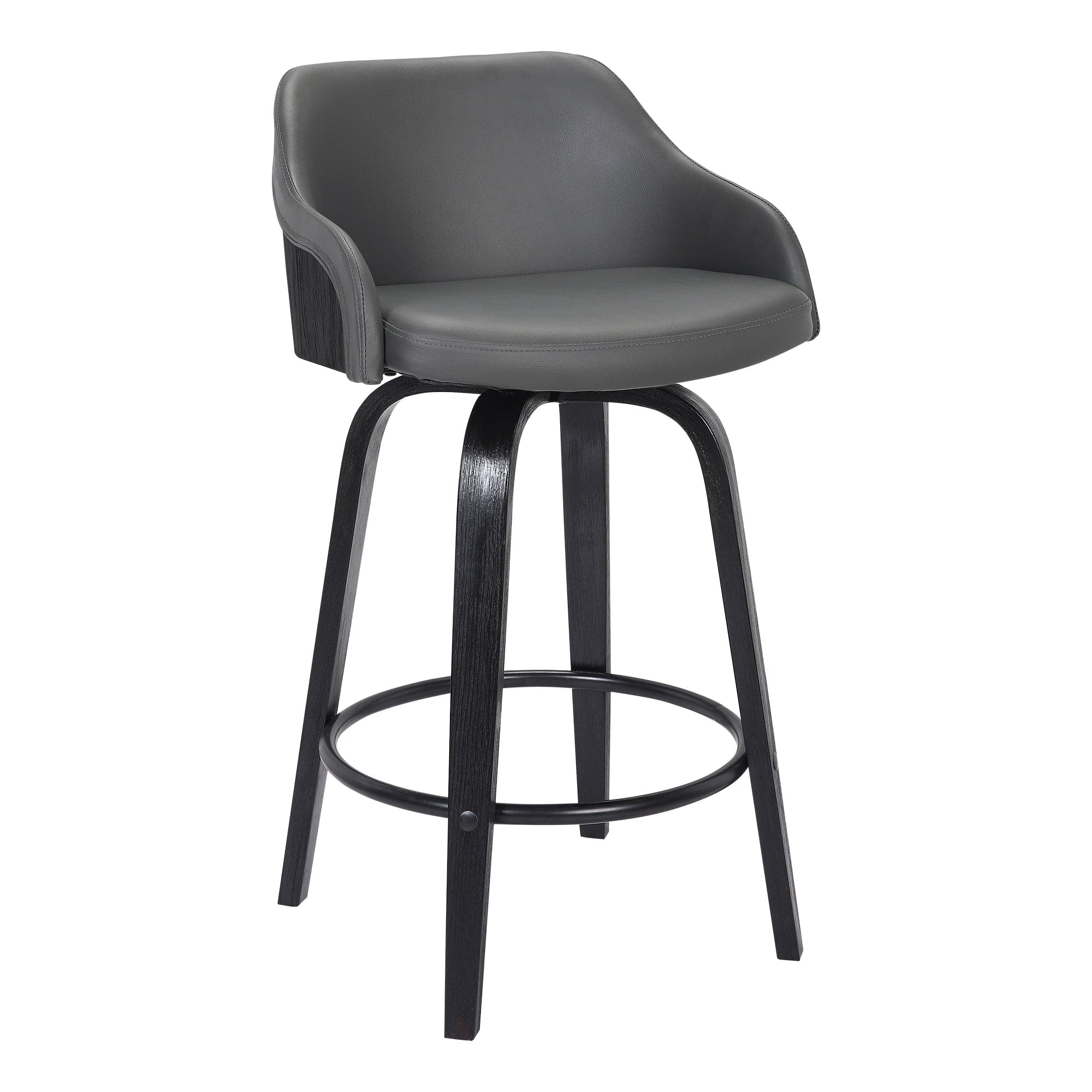 Armen Living Barstool Grey Faux Leather and Black Wood Bar Stool Armen Living - Alec 26" Counter Height Swivel Grey Faux Leather and Black Wood Bar Stool | LCAEBABLGR26