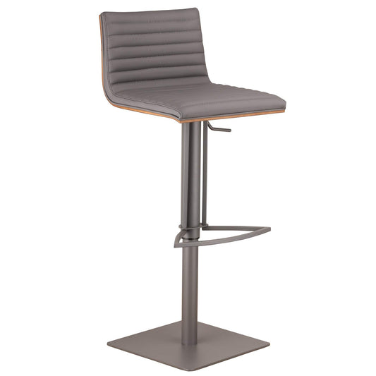 Armen Living Barstool Grey Faux Leather and Walnut Wood Bar Stool with Grey Metal Base Armen Living - Café Adjustable Height Swivel Grey Faux Leather and Walnut Wood Bar Stool with Grey Metal Base | LCCASWBAGRBA