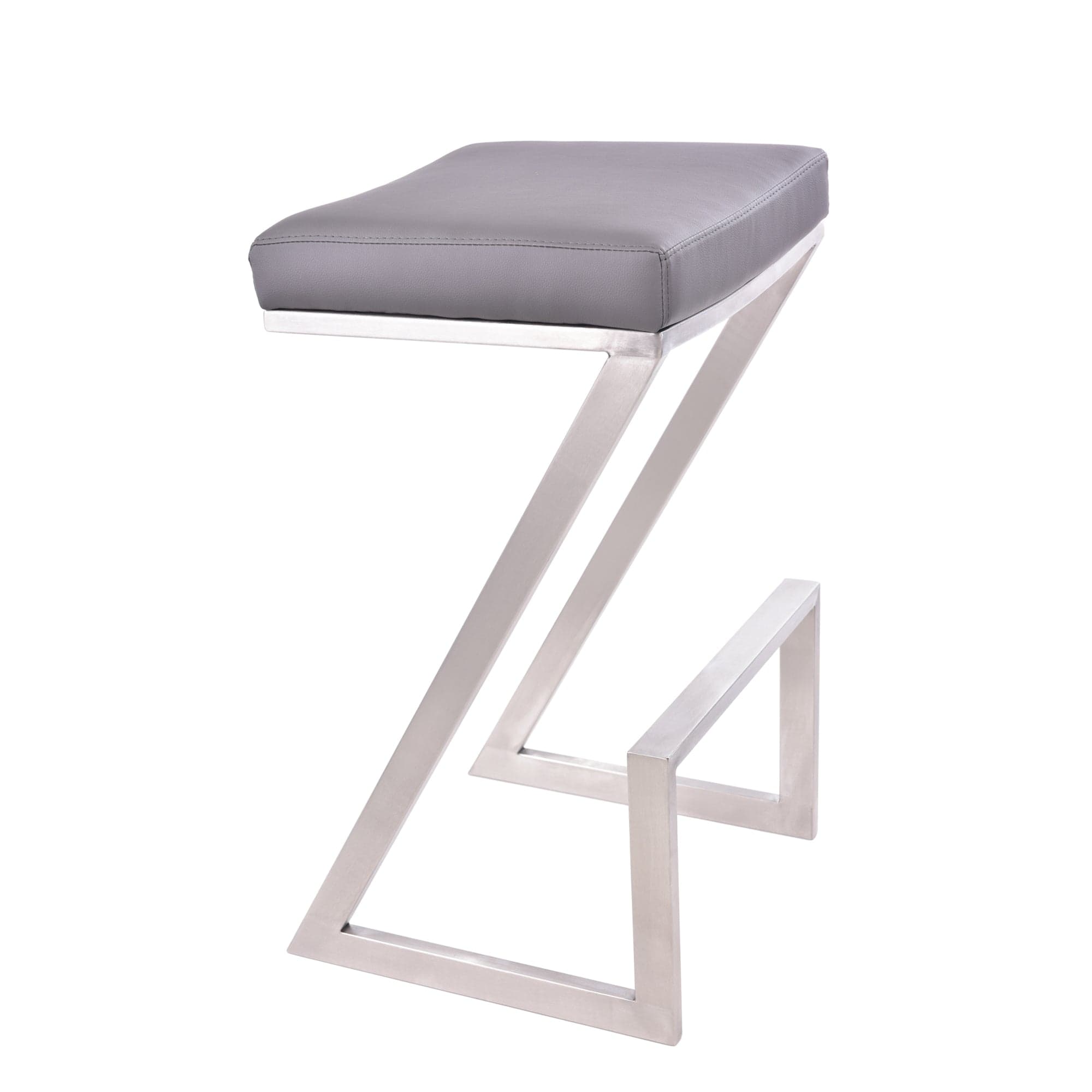 Armen Living Barstool Grey Faux Leather Armen Living - Atlantis 26" Counter Height Backless Grey Faux Leather and Brushed Stainless Steel Bar Stool | LCAT26BAGR