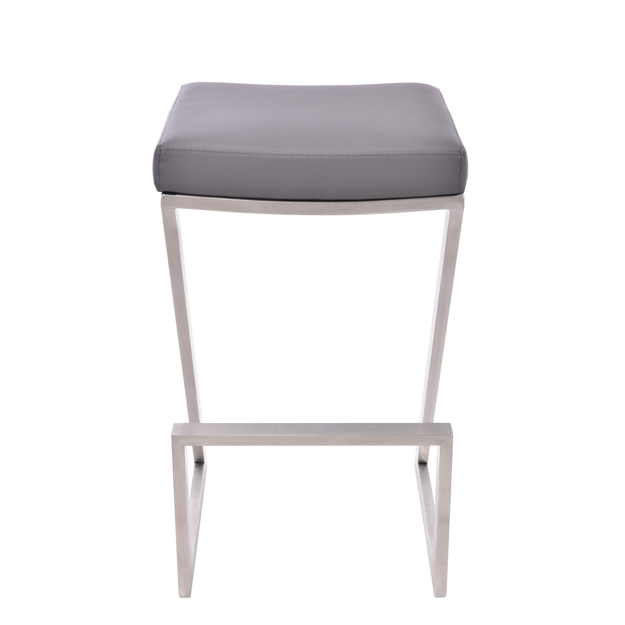 Armen Living Barstool Grey Faux Leather Armen Living - Atlantis 30" Bar Height Backless Grey Faux Leather and Brushed Stainless Steel Bar Stool | LCAT30BAGR