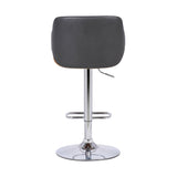 Armen Living Barstool Grey Faux Leather Armen Living - Toby Grey Faux Leather Adjustable Height Swivel Walnut Wood and Chrome Bar Stool | LCTOSWBAWAGR