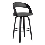 Armen Living Barstool Shelly 26" Counter Height Swivel Armen Living - Shelly 26" Counter Height Swivel Grey Faux Leather and Black Wood Bar Stool | LCSHBAGRBL26
