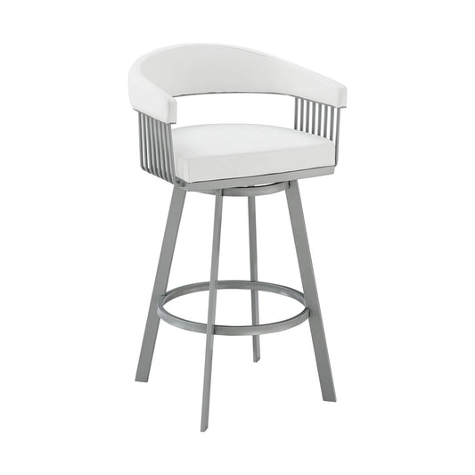 Armen Living Barstool Silver Finish and White Faux Leather Armen Living - Chelsea 26" Counter Height Swivel Bar Stool in Silver Finish and White Faux Leather | LCCSBASLWH26