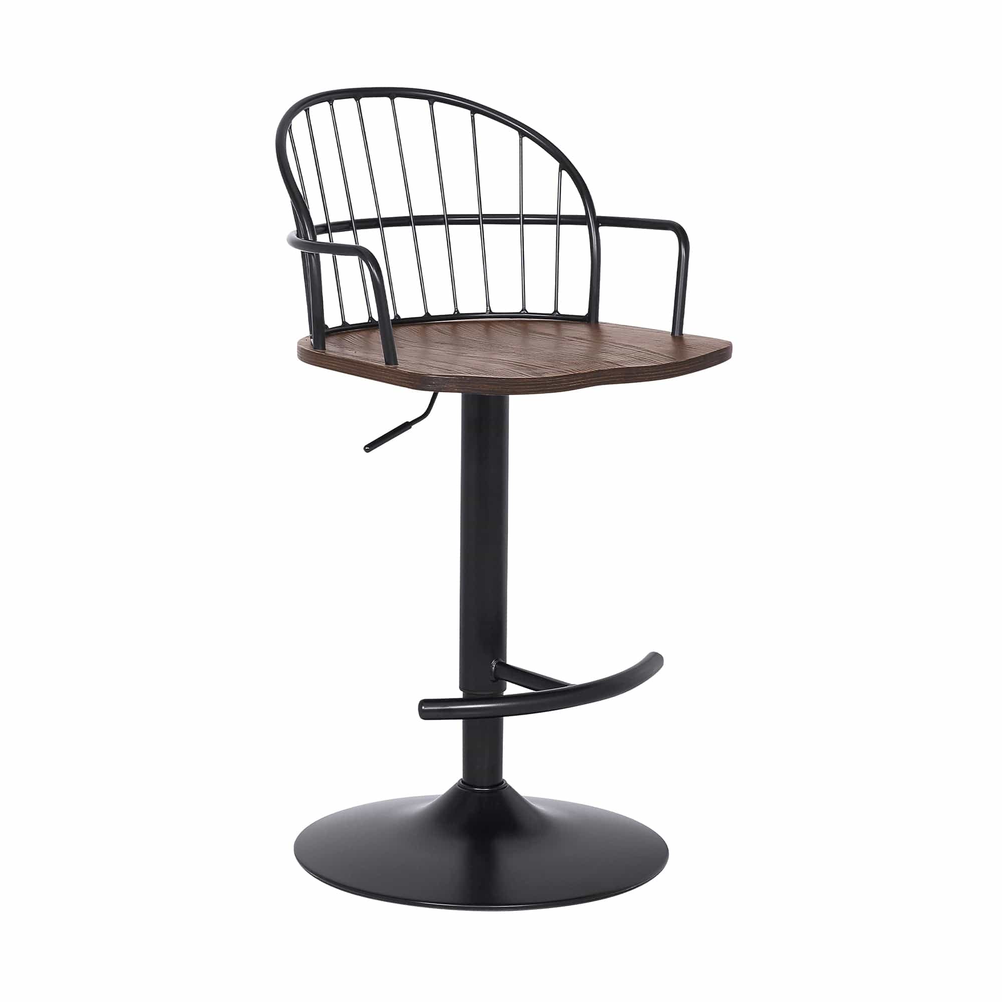 Armen Living Barstool Walnut Glazed Barstool in Black Powder Coated Finish Armen Living - Edward Adjustable Black Wood and Metal Barstool | LCEWBABLBL