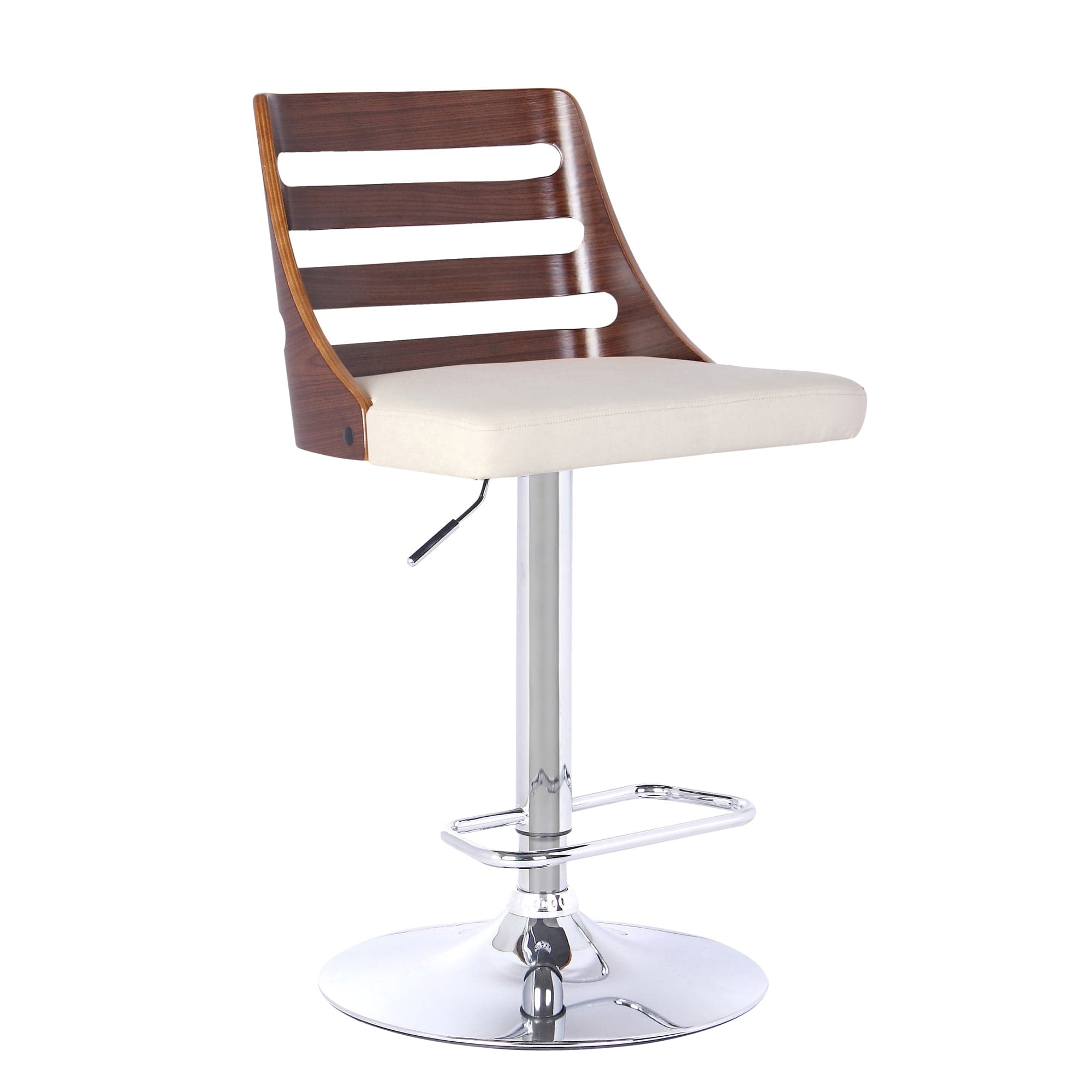 Armen Living Barstool Walnut wood and Cream Faux Leather Armen Living - Storm Barstool in Chrome finish with Walnut wood and Black Faux Leather | LCSTBAWABL