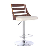 Armen Living Barstool Walnut wood and Cream Faux Leather Armen Living - Storm Barstool in Chrome finish with Walnut wood and Black Faux Leather | LCSTBAWABL