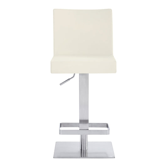 Armen Living Barstool White Faux Leather and Brushed Stainless Steel Bar Stool Armen Living - Legacy Adjustable Height Swivel White Faux Leather and Brushed Stainless Steel Bar Stool | LCLGSWBABSWH