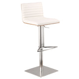 Armen Living Barstool White Faux Leather and Walnut Bar Stool with Brushed Stainless Steel Base Armen Living - Café Adjustable Height Swivel Grey Faux Leather and Walnut Wood Bar Stool with Grey Metal Base | LCCASWBAGRBA