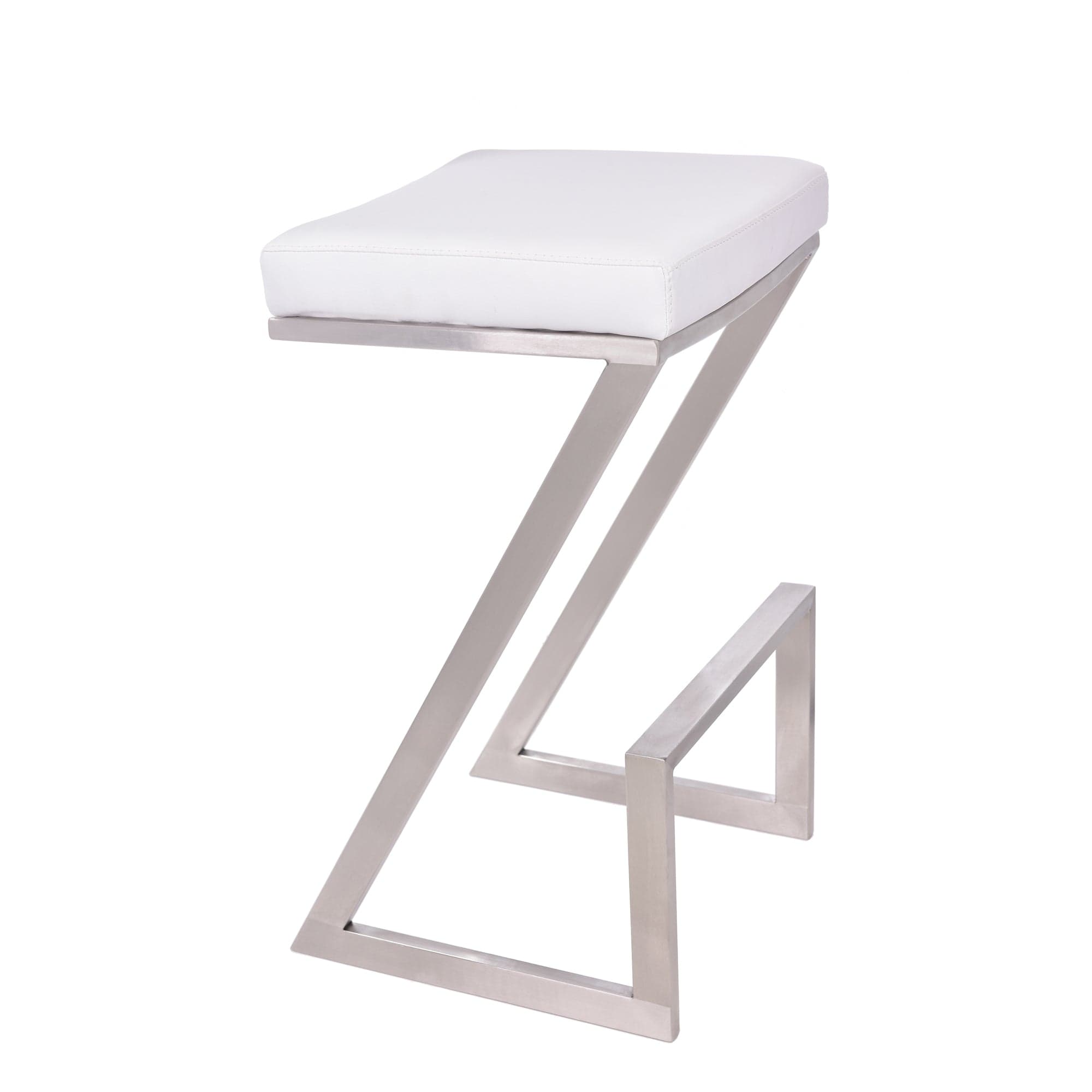 Armen Living Barstool White Faux Leather Armen Living - Atlantis 26" Counter Height Backless Black Faux Leather and Brushed Stainless Steel Bar Stool | LCAT26BABLK