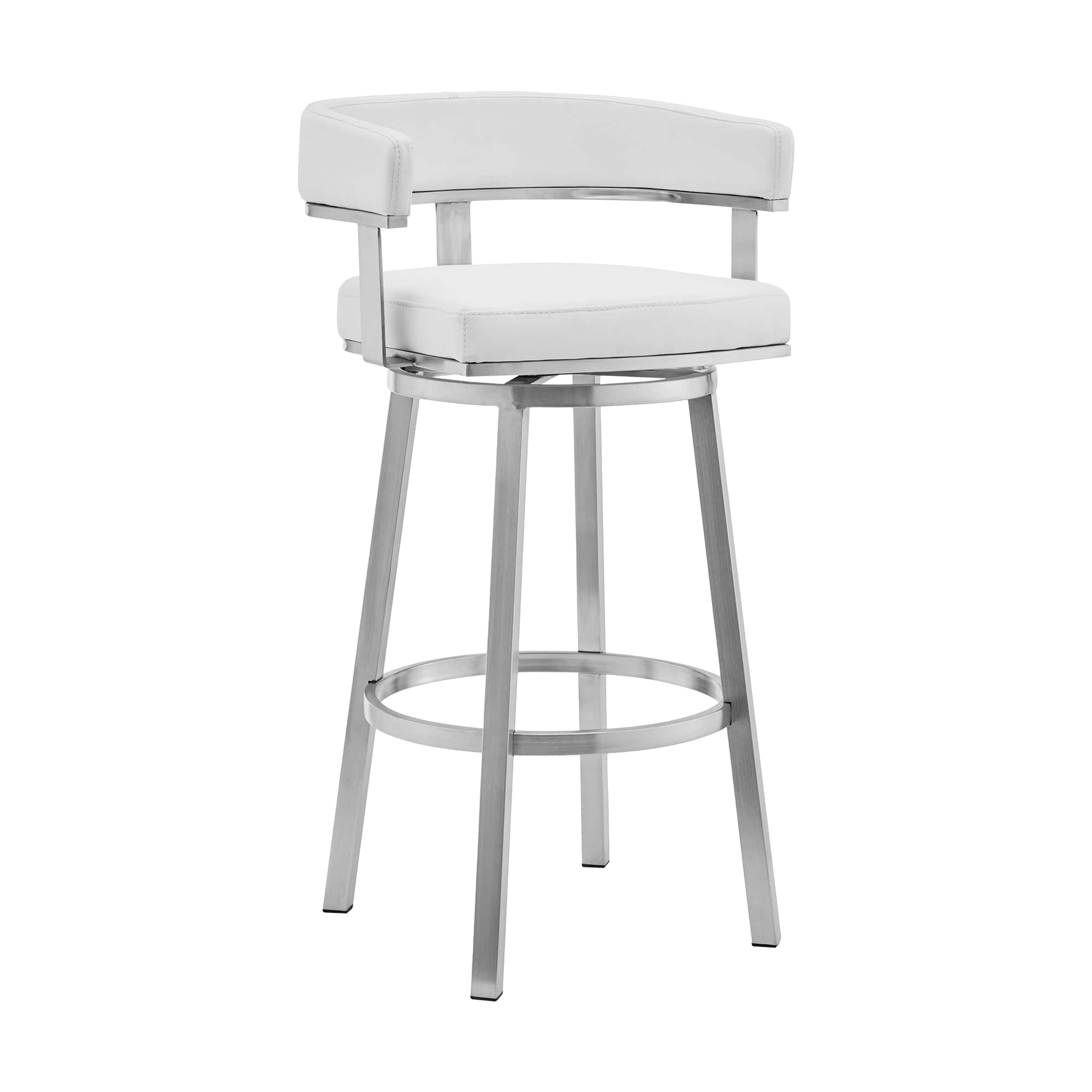 Armen Living Barstool White Faux Leather Armen Living - Lorin 30" Black Faux Leather and Brushed Stainless Steel Swivel Bar Stool | LCLRBABSBL30