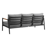 Armen Living Conversation Set Armen Living | Crown 4 Piece Black Aluminum and Teak Outdoor Seating Set with Dark Gray Cushions | SETODCRBL