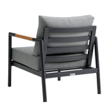Armen Living Conversation Set Armen Living | Crown 4 Piece Black Aluminum and Teak Outdoor Seating Set with Dark Gray Cushions | SETODCRBL