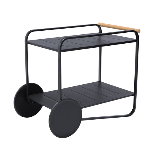 Armen Living Outdoor Accent Cart Armen Living | Portals Outdoor Accent Cart in Black Finish and Natural Teak Wood Accent | LCPDCADK