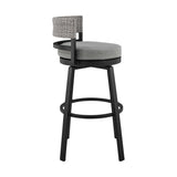 Armen Living Outdoor Bar Stool Armen Living | Encinitas Outdoor Patio Counter Height Swivel Bar Stool in Aluminum and Wicker with Grey Cushions | LCECBAGR26