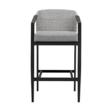 Armen Living Outdoor Bar Stool Armen Living | Palma Outdoor Patio Counter Height Bar Stool in Aluminum and Wicker with Grey Cushions | LCPFBAGR26