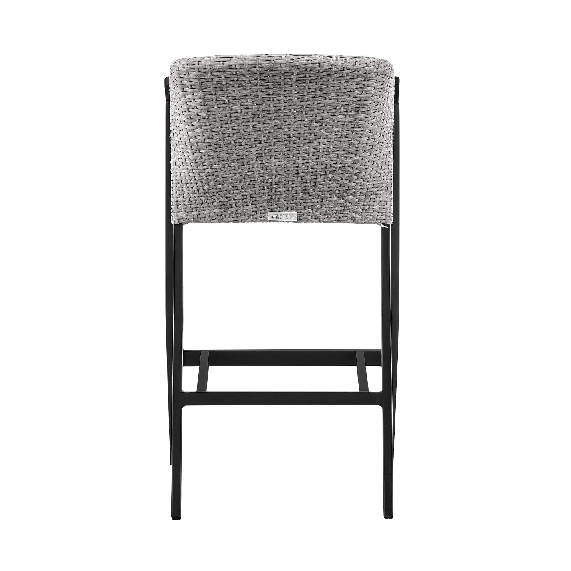 Armen Living Outdoor Bar Stool Armen Living | Palma Outdoor Patio Counter Height Bar Stool in Aluminum and Wicker with Grey Cushions | LCPFBAGR26