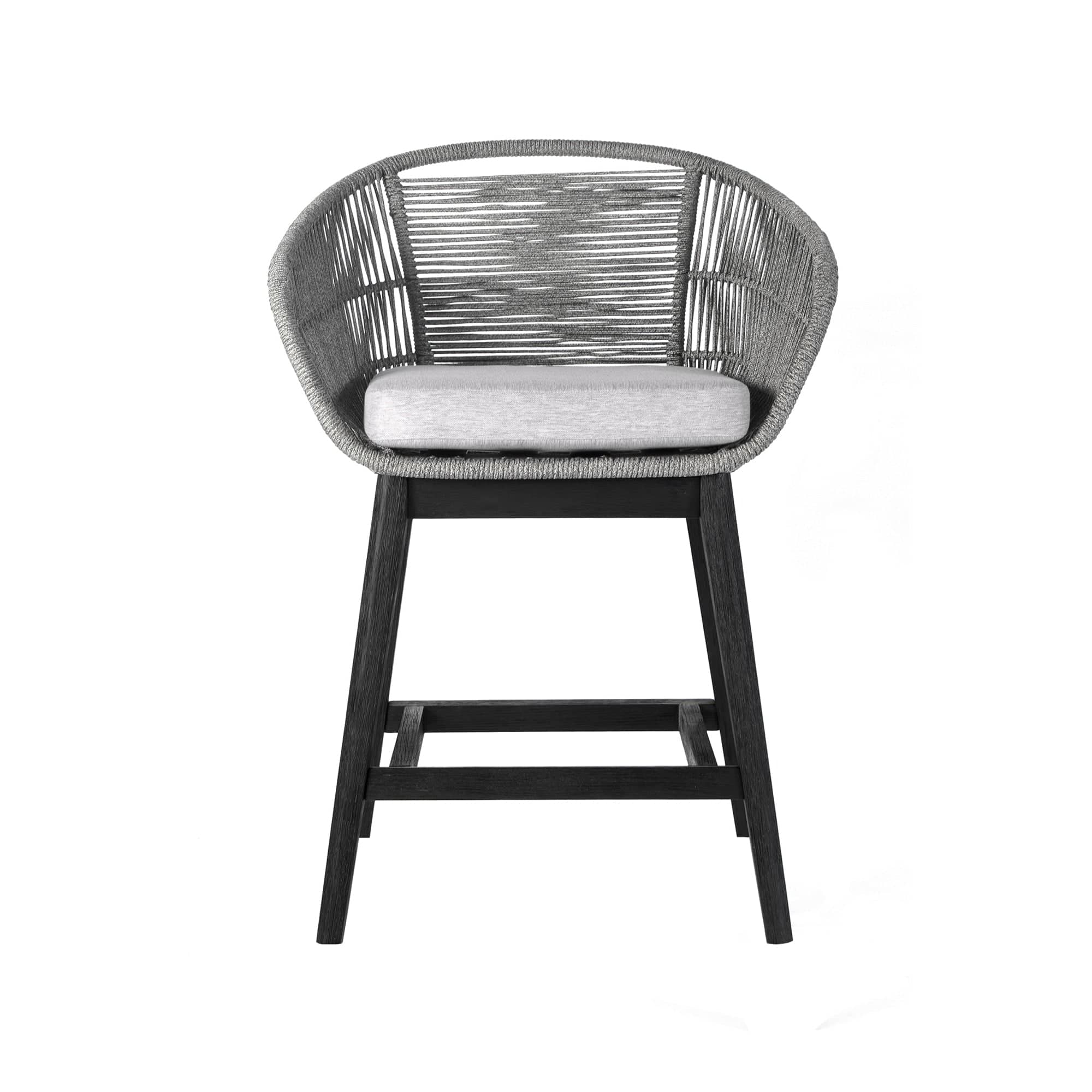 Armen Living Outdoor Bar Stool Armen Living | Tutti Frutti Indoor Outdoor Counter Height Bar Stool in Black Brushed Wood with Grey Rope | LCTFBAGRBL26