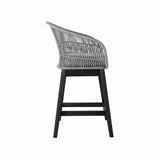 Armen Living Outdoor Bar Stool Armen Living | Tutti Frutti Indoor Outdoor Counter Height Bar Stool in Black Brushed Wood with Grey Rope | LCTFBAGRBL26