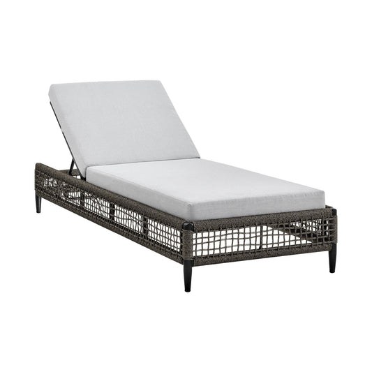 Armen Living Outdoor Chaise Lounge Armen Living | Alegria Outdoor Patio Adjustable Chaise Lounge Chair in Aluminum with Grey Rope and Cushions | LCAFLOBL