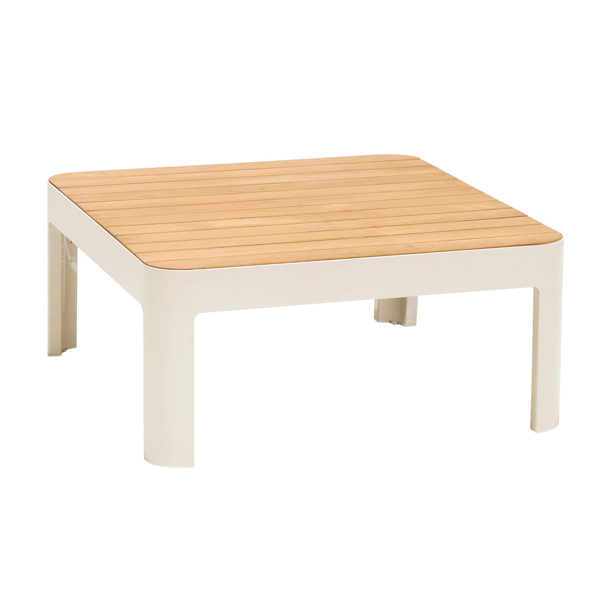 Armen Living Outdoor Coffee Table Armen Living | Portals Outdoor Square Coffee Table in Light Matte Sand Finish with Natural Teak Wood Top | LCPLCONAT