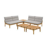 Armen Living Outdoor Conversation Set Armen Living | Arno Outdoor 7 Piece Teak Wood Seating Set in Beige Olefin | SETODARLT4A3B