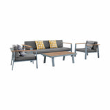 Armen Living Outdoor Conversation Set Gray/Gray Armen Living | Nofi 4 piece Outdoor Patio Set in Charcoal Finish with Taupe Cushions and Teak Wood | SETODNOBE