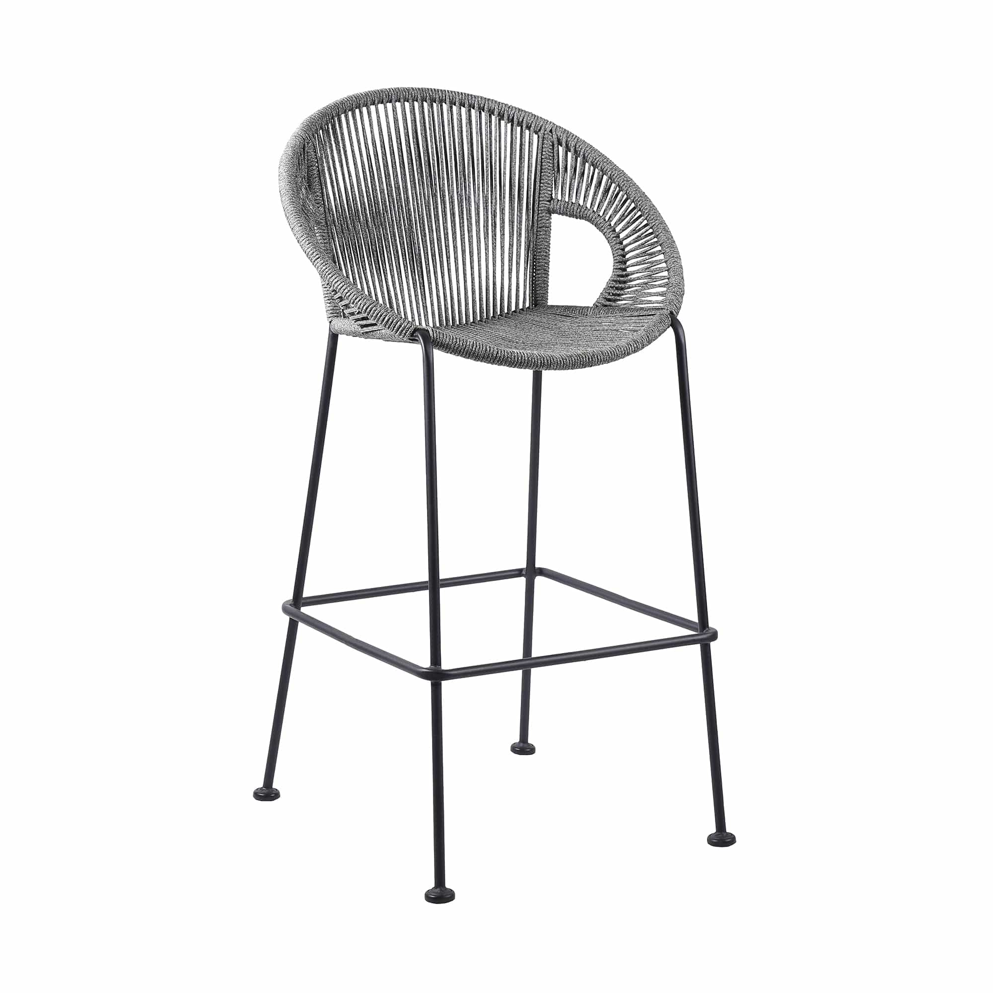 Armen Living Outdoor Counter Stool 26" / Grey Armen Living | Acapulco 26" | 30" Indoor Outdoor Steel Bar Stool with Rope | LCACBA