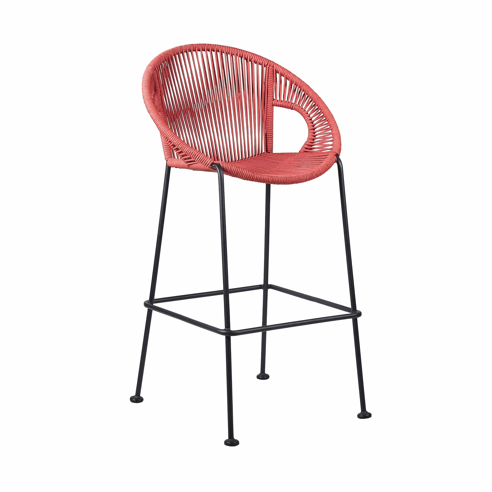 Armen Living Outdoor Counter Stool 26" / Red Armen Living | Acapulco 26" | 30" Indoor Outdoor Steel Bar Stool with Rope | LCACBA