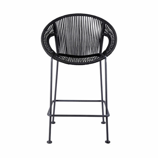 Armen Living Outdoor Counter Stool Armen Living | Acapulco 26" Indoor Outdoor Steel Bar Stool with Black Rope | LCACBABL26