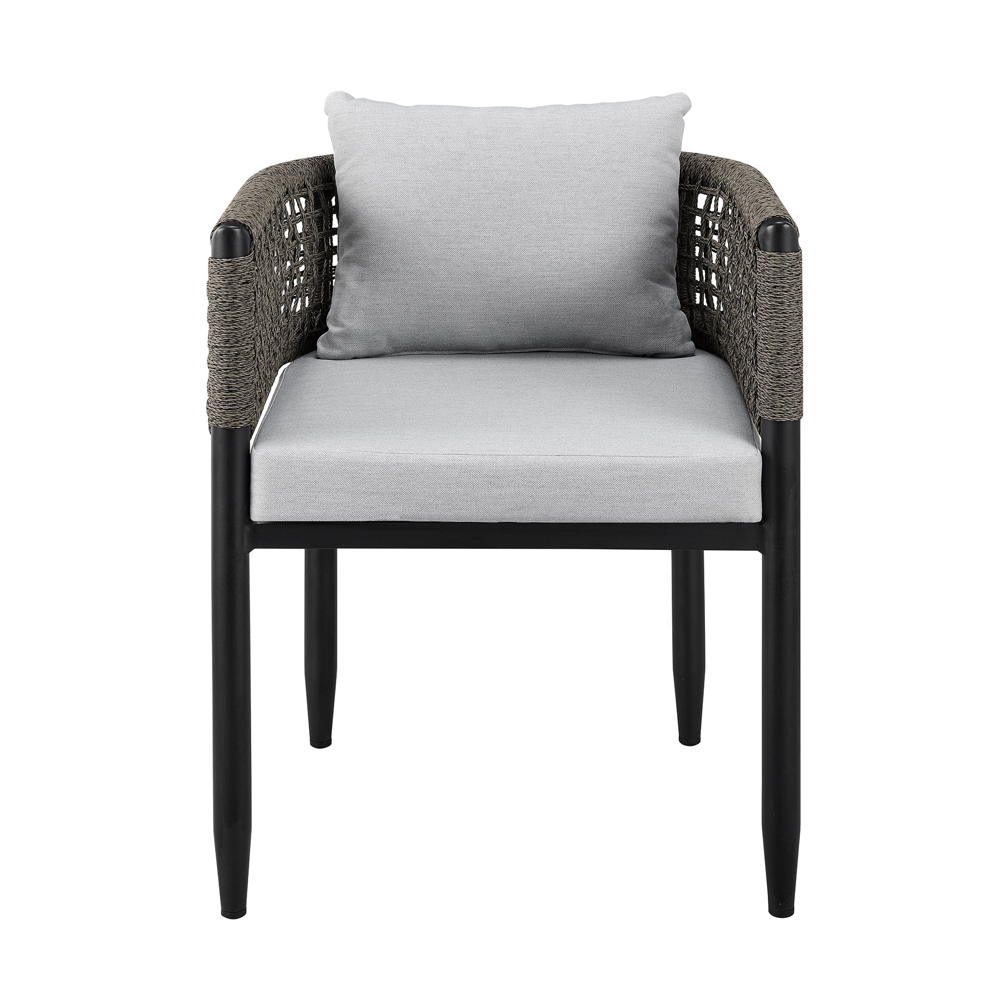 Armen Living Outdoor Dining Chair Armen Living | Alegria Outdoor Patio Dining Chair in Aluminum with Grey Rope and Cushions - Set of 2 | LCAFCHBL