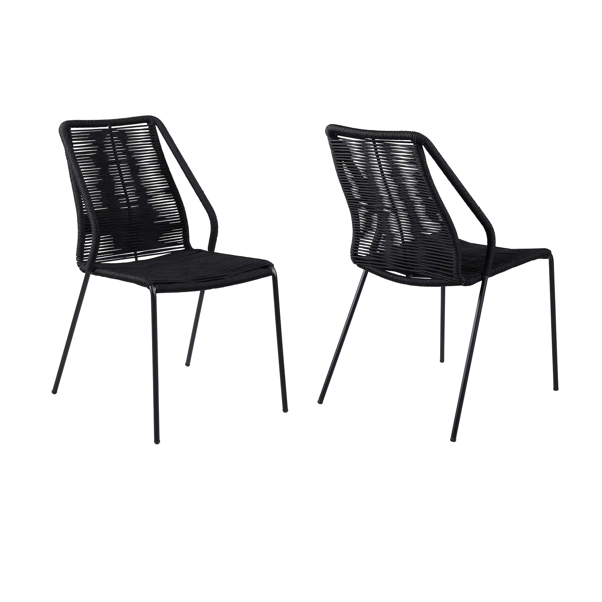 Armen Living Outdoor Dining Chair Armen Living | Clip Indoor Outdoor Stackable Steel Dining Chair with Black Rope - Set of 2 | LCCPSIBL