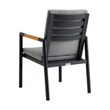 Armen Living Outdoor Dining Chair Armen Living | Crown Black Aluminum and Teak Outdoor Dining Chair with Dark Gray Fabric - Set of 2 | LCCRCHBL