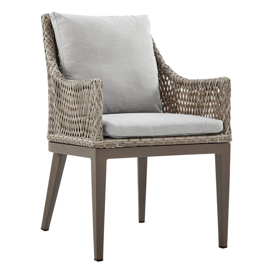 Armen Living Outdoor Dining Chair Armen Living | Grenada Outdoor Wicker and Aluminum Gray Dining Chair with Beige Cushions - Set of 2 | LCGDCHGR