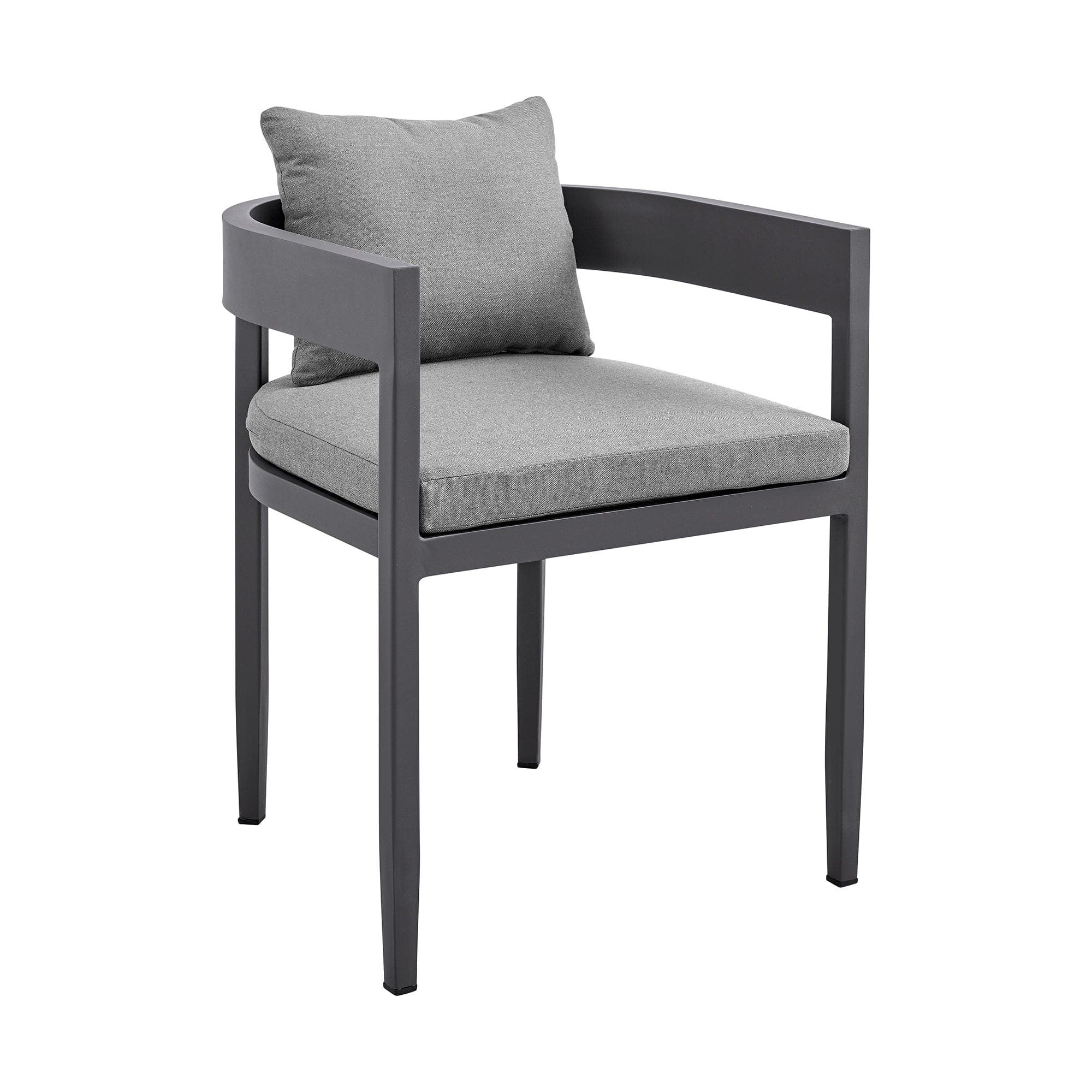 Armen Living Outdoor Dining Chair Armen Living | Menorca Outdoor Patio Dining Chairs in Aluminum with Grey Cushions - Set of 2 | LCMQCHGR