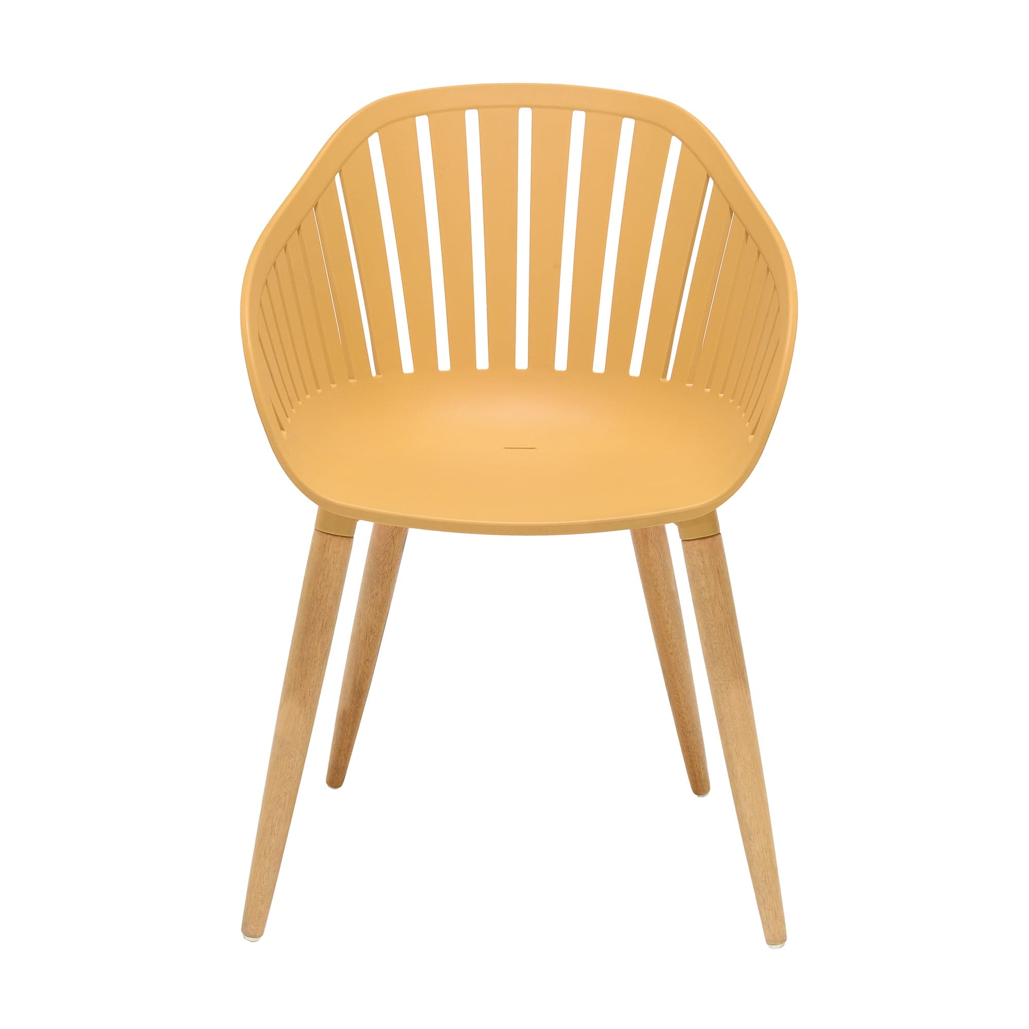 Armen Living Outdoor Dining Chair Armen Living | Nassau Outdoor Arm Dining Chairs in Honey Yellow Finish with Wood legs- Set of 2 | LCNACHHONEY