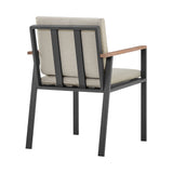 Armen Living Outdoor Dining Chair Armen Living | Nofi Outdoor Patio Dining Chair in Charcoal Finish with Taupe Cushions and Teak Wood Accent Arms  - Set of 2 | LCNOCHBE