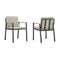 Armen Living Outdoor Dining Chair Armen Living | Nofi Outdoor Patio Dining Chair in Charcoal Finish with Taupe Cushions and Teak Wood Accent Arms  - Set of 2 | LCNOCHBE