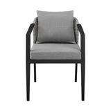 Armen Living Outdoor Dining Chair Armen Living | Palma Outdoor Patio Dining Chairs in Aluminum and Wicker with Grey Cushions - Set of 2 | LCPFSIGR