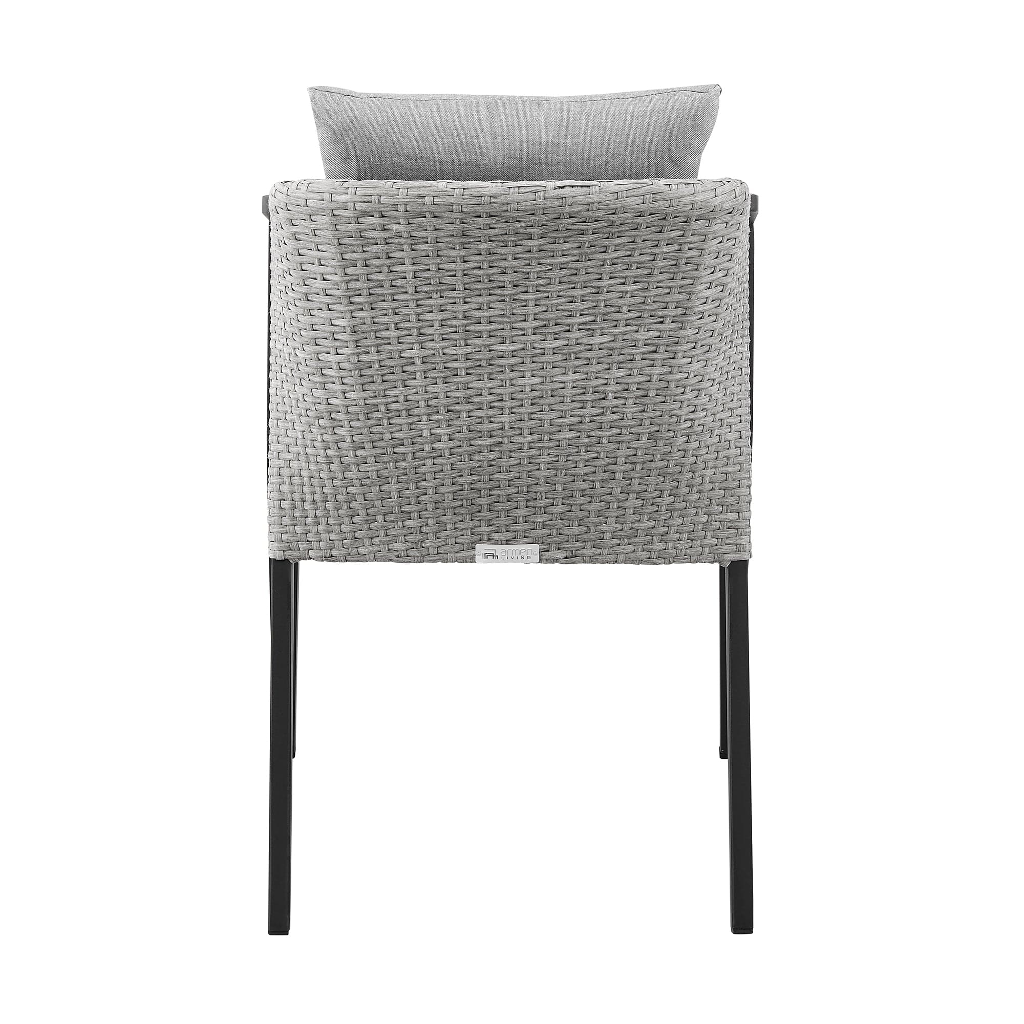 Armen Living Outdoor Dining Chair Armen Living | Palma Outdoor Patio Dining Chairs in Aluminum and Wicker with Grey Cushions - Set of 2 | LCPFSIGR