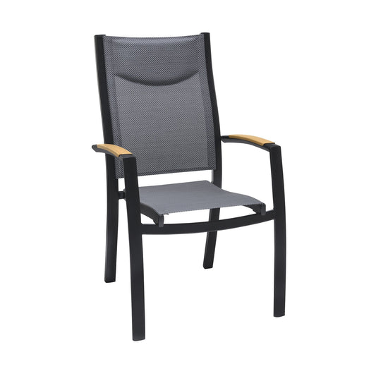 Armen Living Outdoor Dining Chair Armen Living | Panama Outdoor Black Aluminum Stacking Dining Chair - Set of 2 | LCPNCHGR