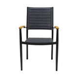 Armen Living Outdoor Dining Chair Armen Living | Portals Outdoor Black Aluminum Stacking Dining Chair with Teak Arms - Set of 2 | LCPDCHBLACK