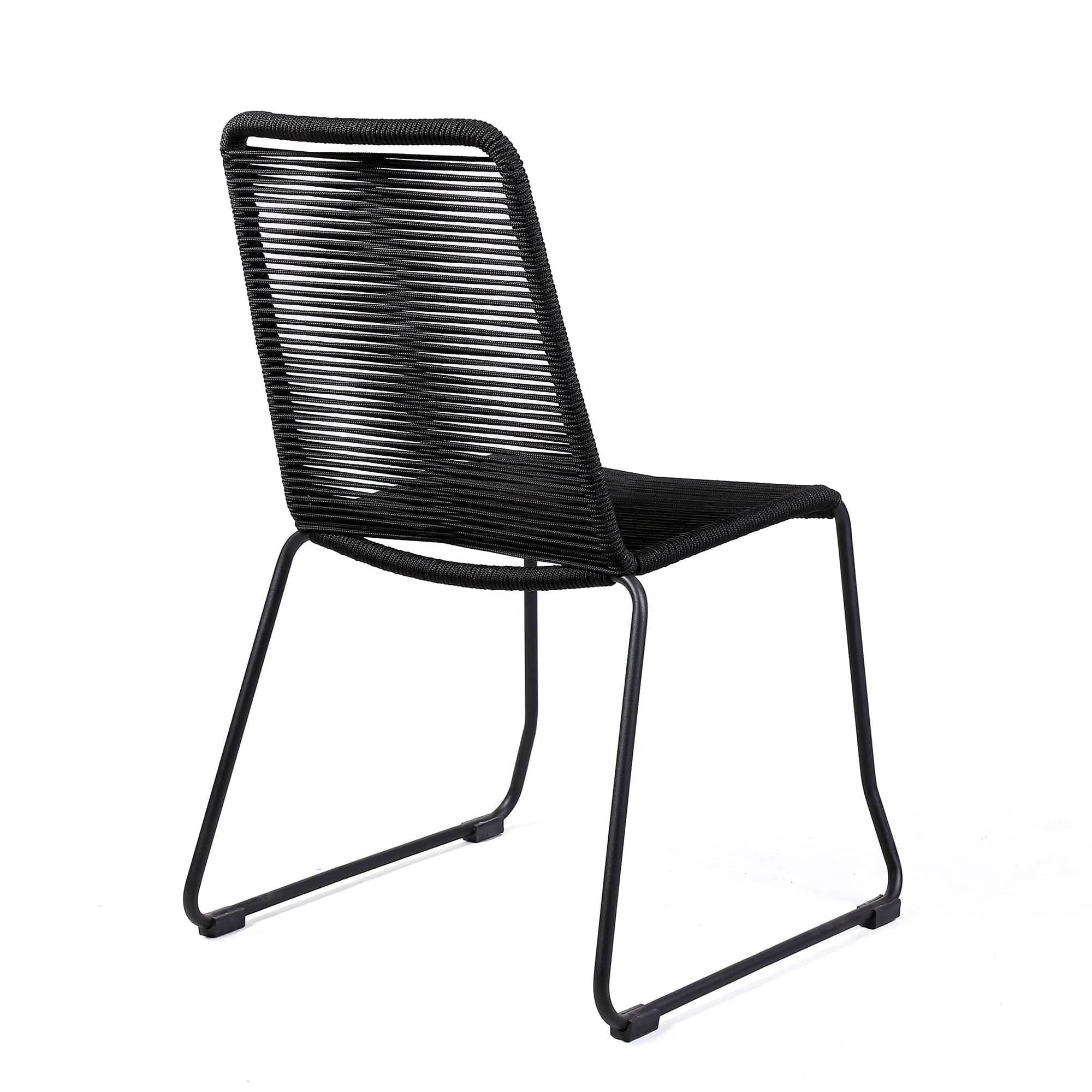 Armen Living Outdoor Dining Chair Armen Living | Shasta Outdoor Metal and Black Rope Stackable Dining Chair - Set of 2 | LCSHSIBLK