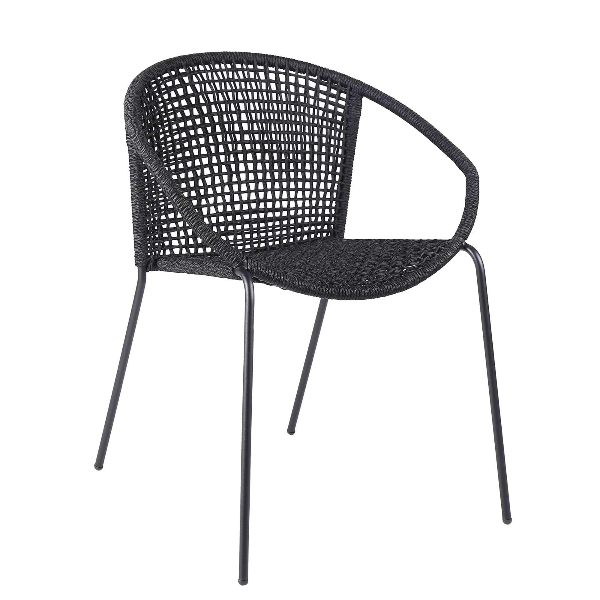 Armen Living Outdoor Dining Chair Armen Living | Snack Indoor Outdoor Stackable Steel Dining Chair with Black Rope - Set of 2 | LCSNSIBL